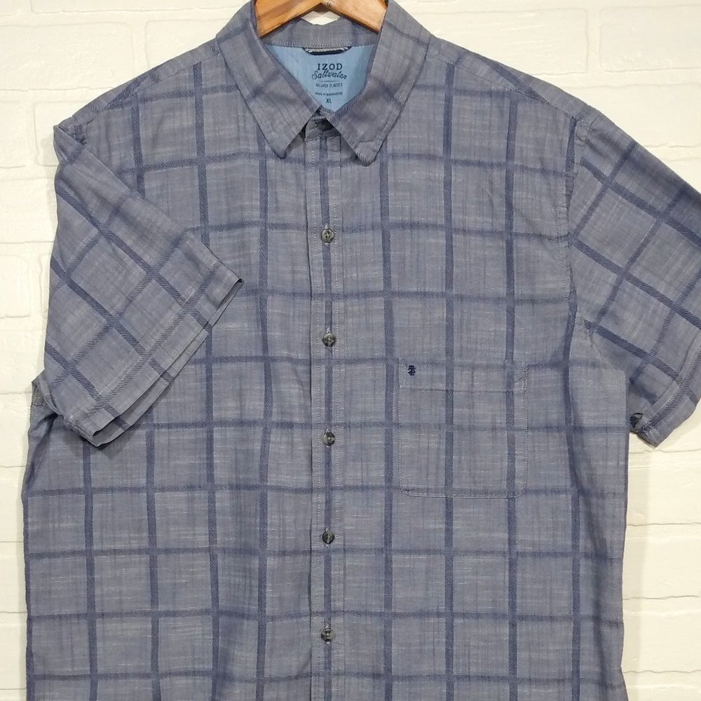 Izod Saltwater men's blue lavender short sleeve button shirt